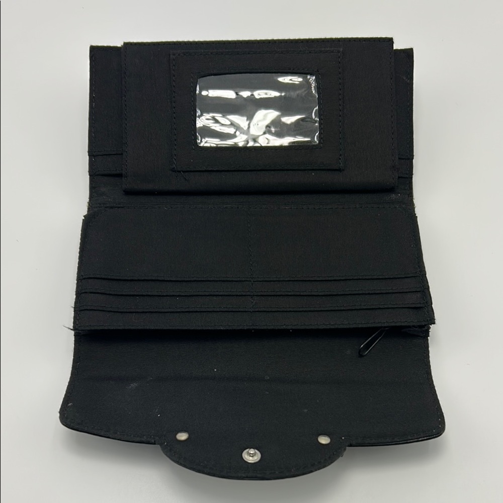 Women's Trifold Wallet Clutch Black with Silver & Stitch Details Casual - Picture 7 of 13